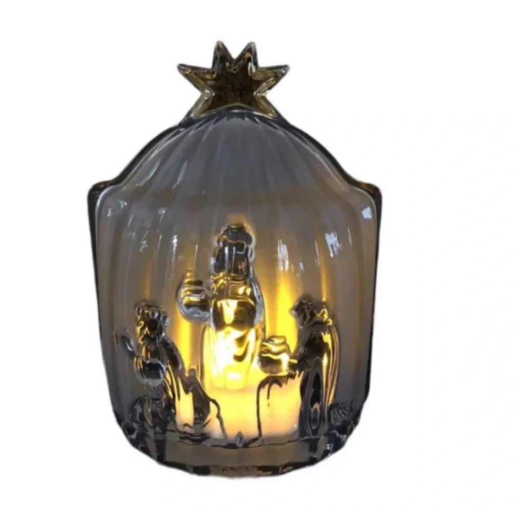 Glass Nativity Scene Candle Holder by Mishka